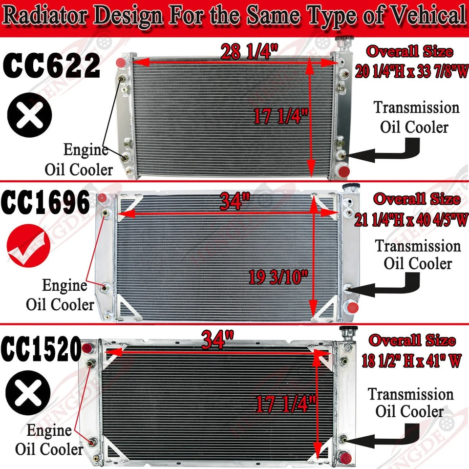 4 Row Radiator For 1988-00 Chevy GMC C/K 2500 3500 Suburban C3500HD 7.4L CC1696 - Image 2 of 4