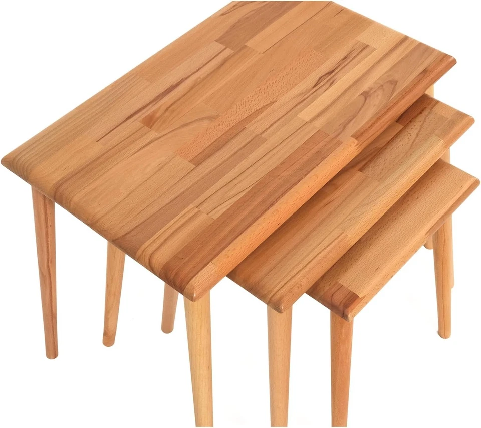 Mid-Century Modern Wood Coffee Table Nesting Rectangular Walnut Easy Assemble - Image 3 of 4