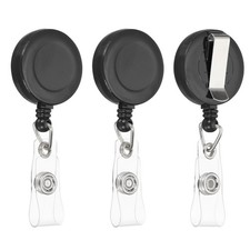 Retractable Badge Holder Reel Round, 3 Pcs Badge Reels Retractable Holder, Black