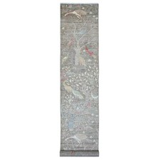 2'9"x15'9" Brown Hand Knotted Peshawar Birds Design Soft Wool Runner Rug R20643