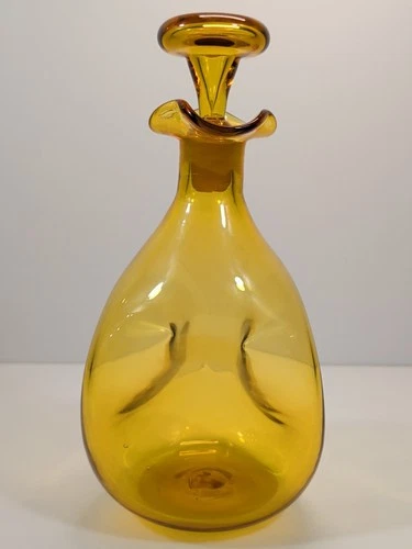 Blenko Amberina Pinched Glass Decanter & Stopper  Mid Century Modern Art
