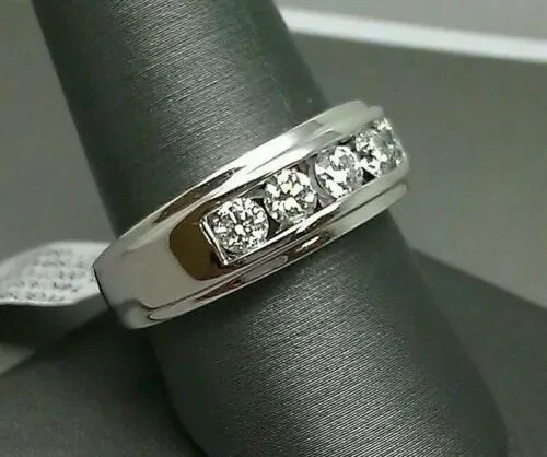 Bague Homme Moissanite 3.00 Ct – Rond VVS1, Plaqué Or Blanc 14k, Argent 925