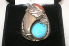 Vintage NAVAJO Silver TURQUOISE & Coral Heavy Ring 20.6 gr ~ sz 10  NOT Sterling