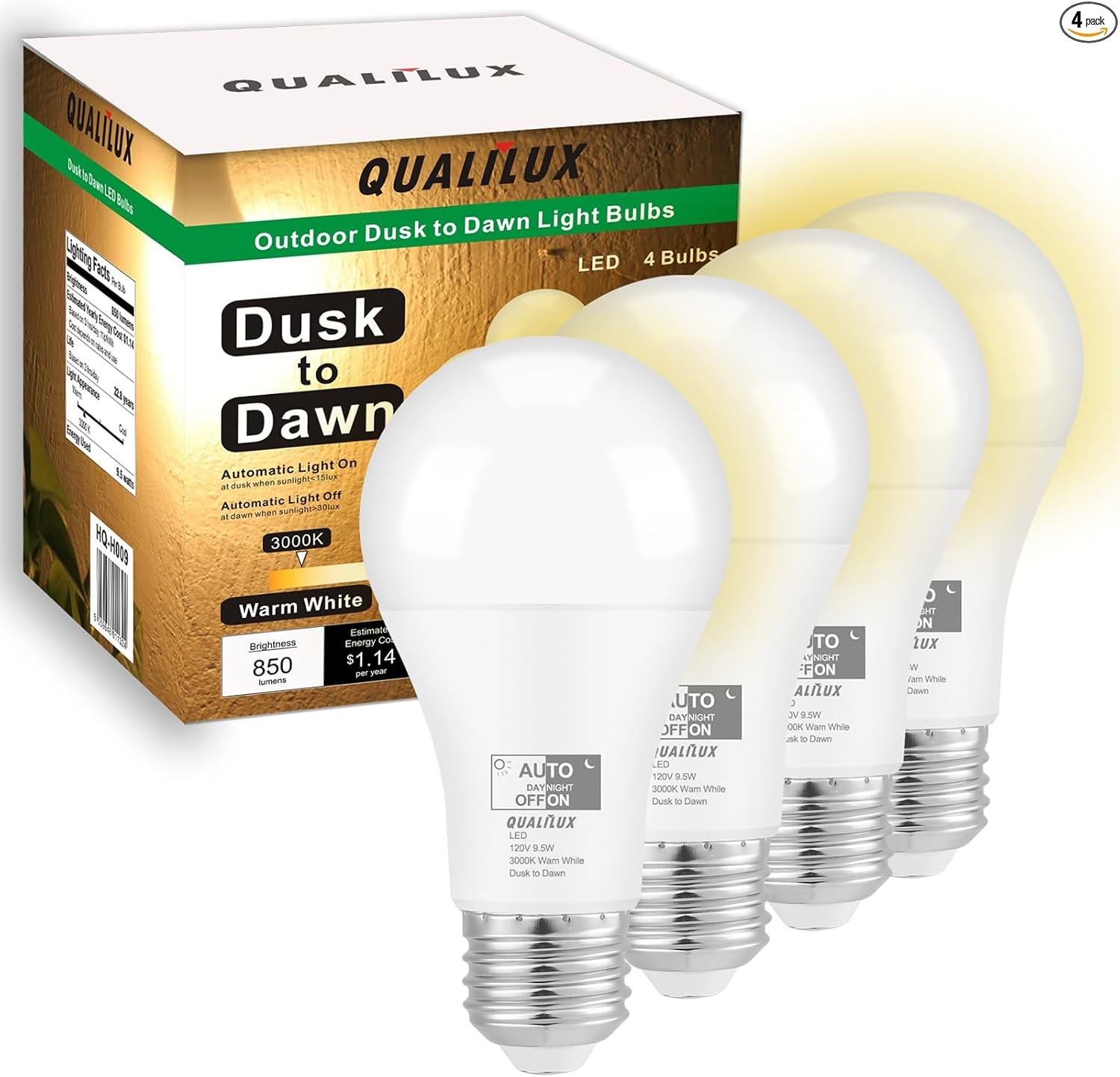 Outdoor 850 Lumen, 60w Equivalent, Warm White 4 Pack