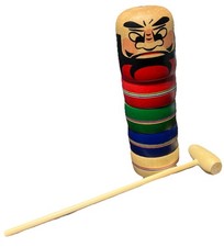 Vintage Daruma Otoshi Japanese Wooden Toy Folk Game Hand Painted 8.38 H