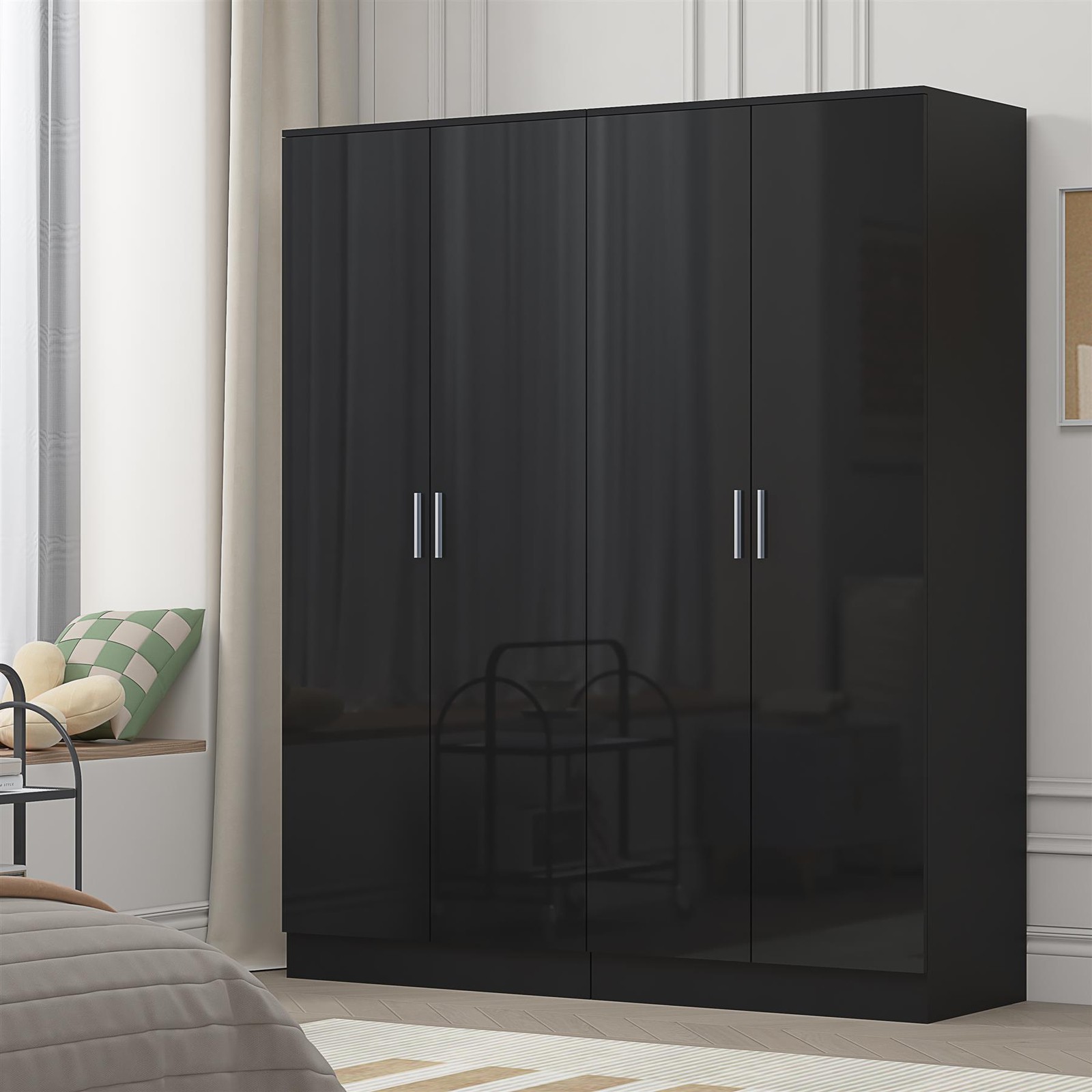 REFLECT 2x 2 Door Plain Wardrobe Bundle - Black Gloss Fronts & Black Matt Sides