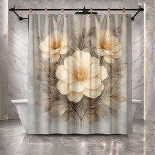Elegant Cream Grey Floral Shower Curtain 72x72 Polyester Bathroom