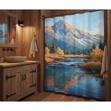 Shower Curtain Fabric Mountain Lake View Rustic Nature Bathroom Decor