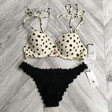 Shade Shore Cream Polka Dot Lightly Lined Ruffle Trim Bikini Top 34B Bottom S