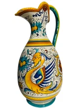 RARE Deruta Italy Pottery Raffaellesco Large Tall Pitcher Signed 13" Dragon