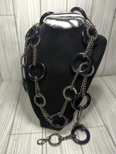 Y2K Unique black and pewter-tone ring belt or long necklace alternating Rings