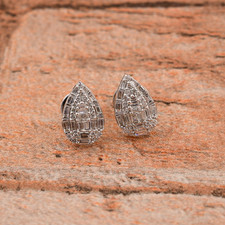 Diamond Earrings Studs 10k White Gold 0.75 Ct Pear Brilliant Cut Studs Earrings