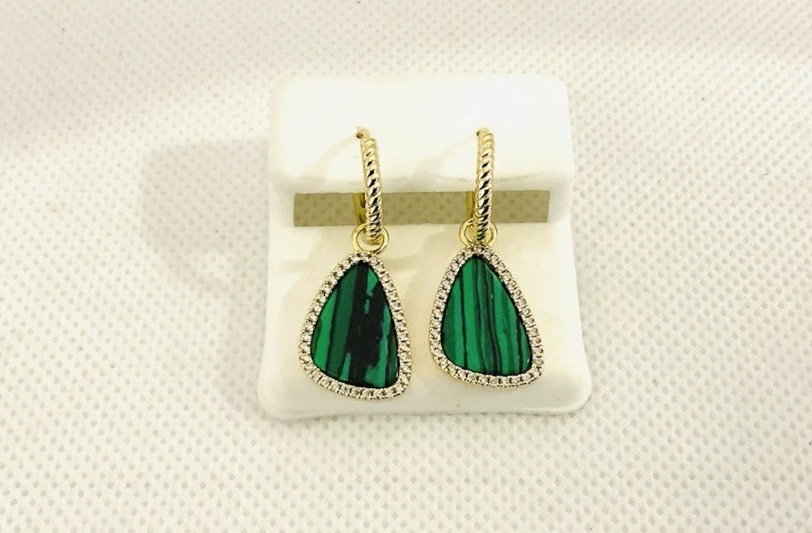 Malachite Sterling Silver Gold Tone Earrings - Image 4 of 4