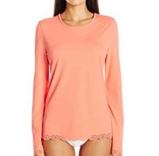 NWT Cabana Life Scallop Rashguard UPF 50 Womens XL Coral Orange Laser Cut Swim