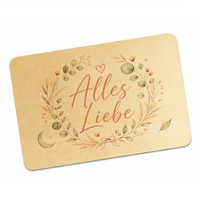Postkarte Holz Alles Liebe - Floraler Umrahmung In Rosa Mit Spruch: Alles