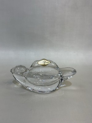 vintage Vannes Le Chatel crystal art glass dish in the shape of a bird