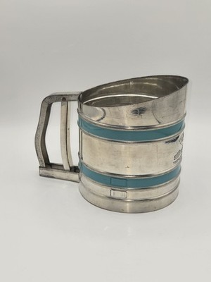 Vintage Foley Sift-Chine Flour Sifter Triple Screen with Turquoise Bands