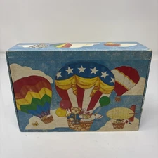 Vintage Pencil Crayon School Box Bears In Hot Air Balloons