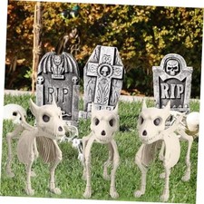 3 Pcs Halloween Dog Skeleton Decorations, Plastic Puppy Tombstones