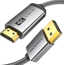 WARRKY 4K DisplayPort to HDMI Cable [UHD, Metal Case, Nylon Cable] 6FT, Gray 