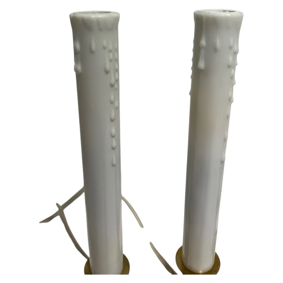 Juego de 5 velas eléctricas blancas para ventana candelabro base chapada en latón cera sintética Foto 2 de 4