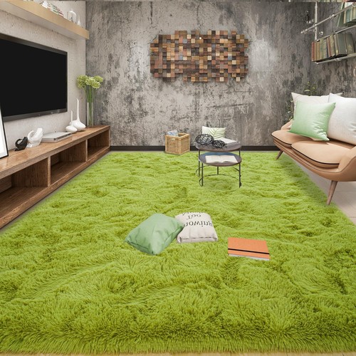 Shag Polyester Rug x9 Green Shag Area Rug Plush Polyester Non-Slip Living Room Bedroom ...