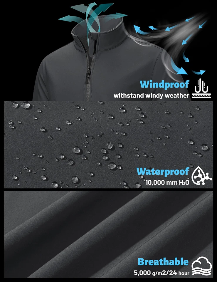 Men's Fleece Softshell Jackets Waterproof Winter Coats Warm Fleece Work Zip Coat - Image 2 of 4