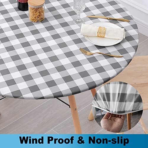 Round Vinyl Elastic Edged Flannel Backed Tablecloth Fitted Table Cover PVC