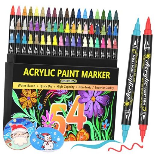 54 Colors Acrylic Paint Pens Paint Markers Set,Dual Tip Paint Markers With 54J