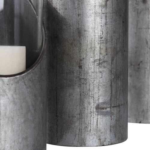 Uttermost 17518 Karter Raw Iron and Clear Glass Cylinder Candleholders SET OF 3 - Picture 3 of 5