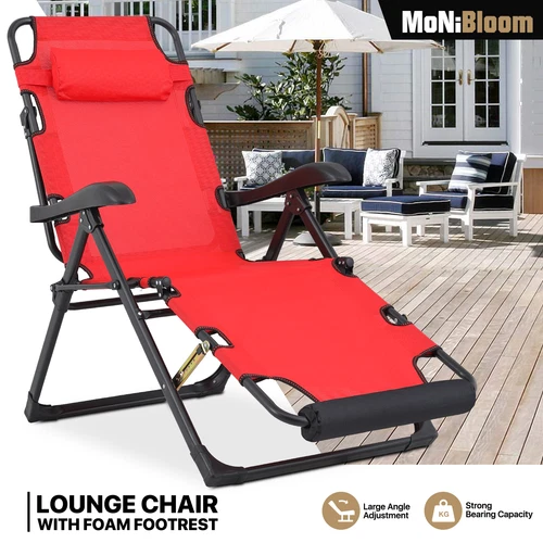 Adjustable Red Zero Gravity Chair Folding Lounge Chair Outdoor Patio Camping Cot