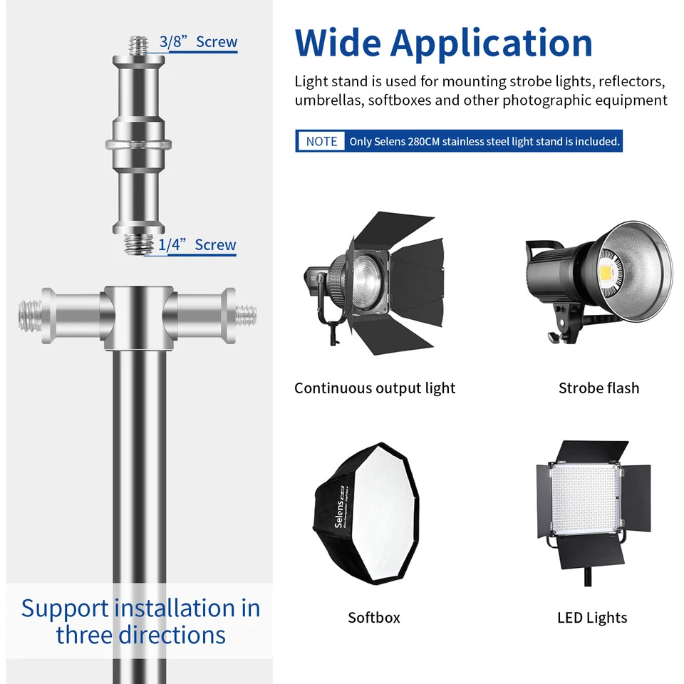 Trípode de soporte ligero de alta resistencia de 9,2 pies acero inoxidable amortiguado por resorte para softbox ligero Foto 3 de 4