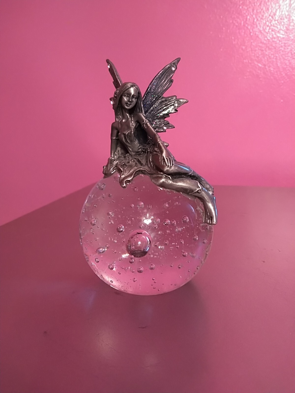 Pewter Fairy On Bubbled Glass Ball Paperweight eBay