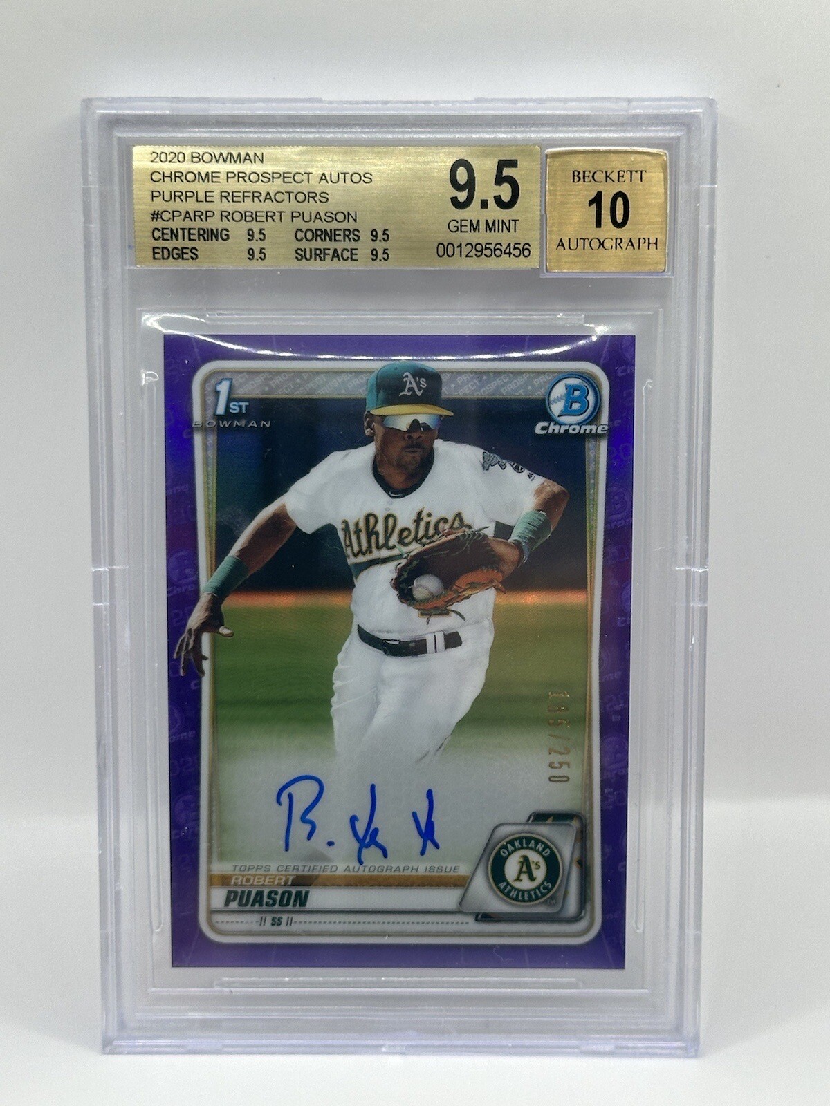 2020 Bowman Chrome Robert Puason Purple Refractor Auto /250 BGS 9.5 Gem Mint