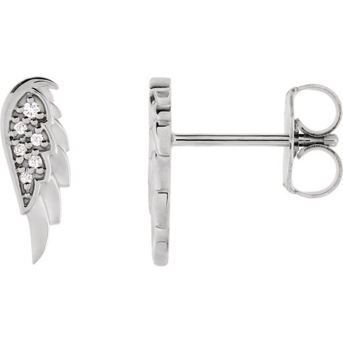 Diamond Angel Wing Earrings In 14K White Gold eBay