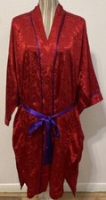 Vintage Victoria's Secret Gold Label Womens Red Floral Kimono Tie Robe One Size
