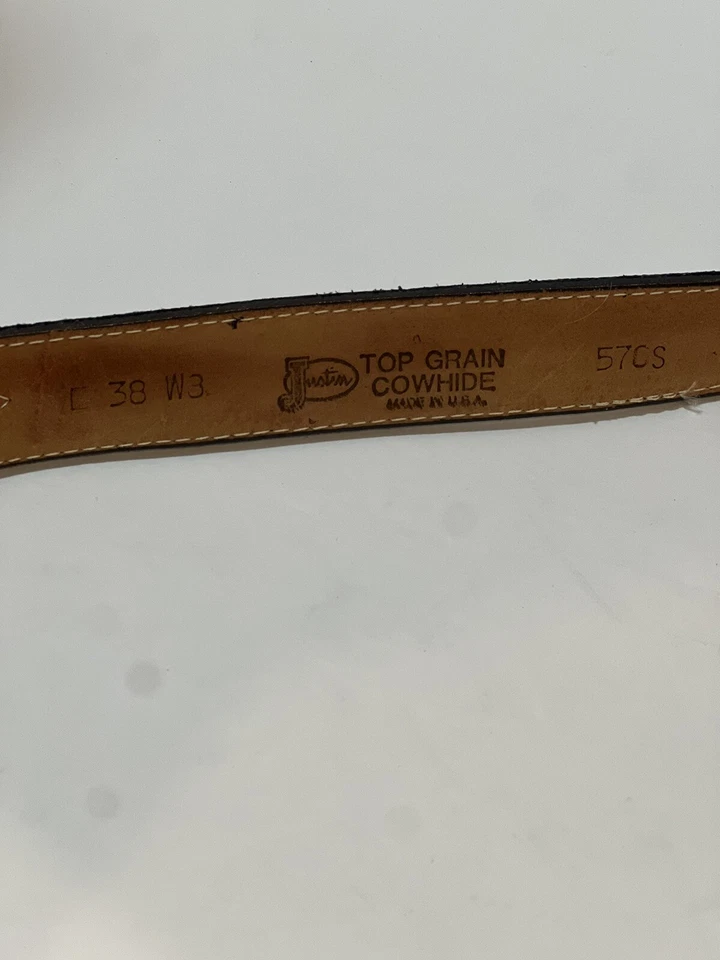 Cinturón De Colección Justin Cuero Genuino Grano Superior Cuero de Vaca Gris Tono Plata Hebilla 38 Foto 2 de 4