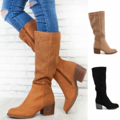 Women's Spring Summer Perforated Boots Comfortable Heel TOOCOOL GL601