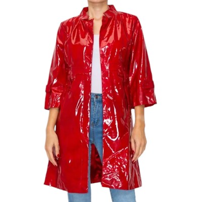 Bagatelle Red Shiny Faux Patent Leather Vinyl Trench Coat Rain Jacket Size  Mediu