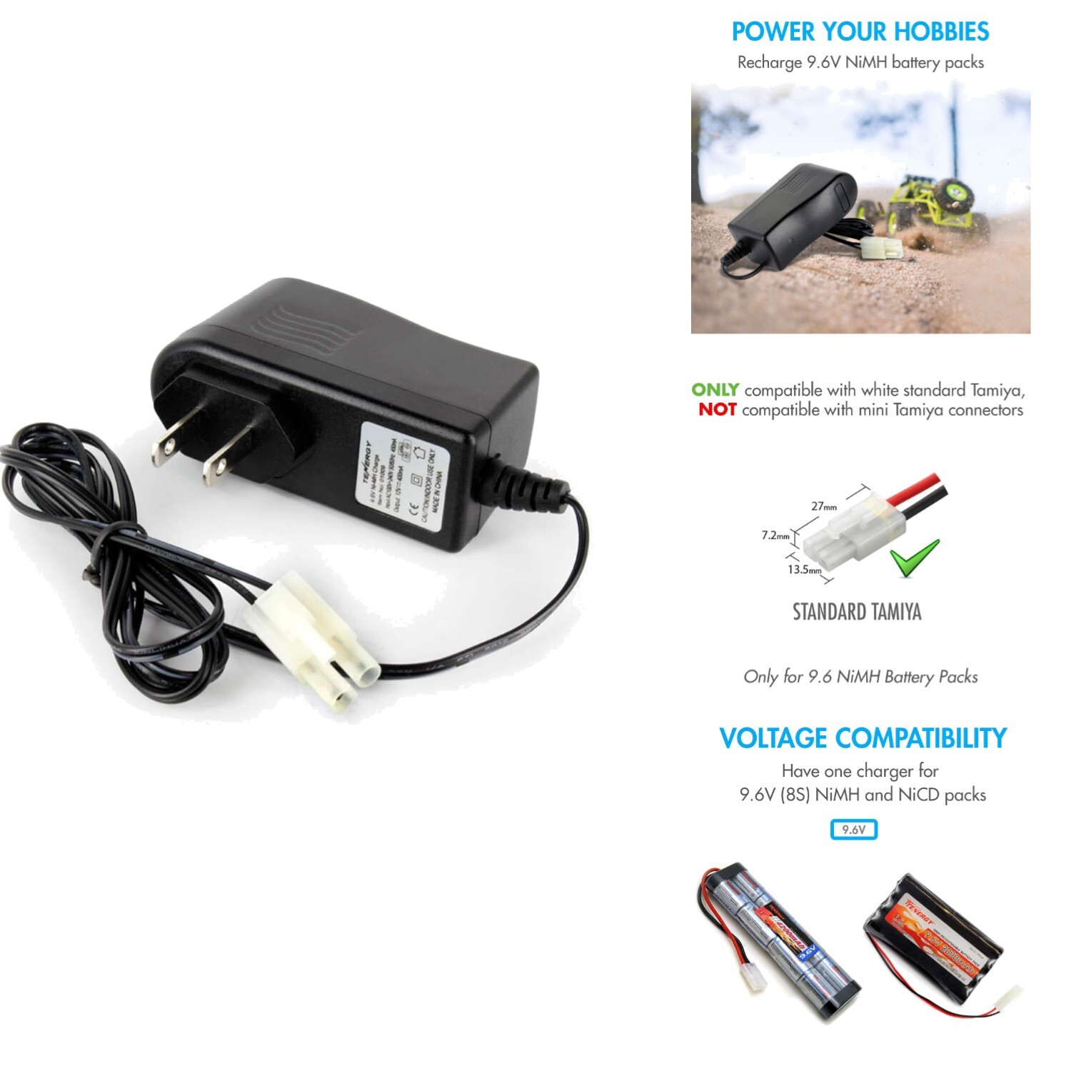 9.6V 400mA NiMH NiCd RC Battery Charger with Tamiya Connector