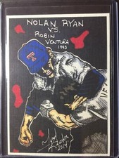 2018 NOLAN RYAN VS. ROBIN VENTURA 4/9 ORIGINAL PRINT ART SKETCH CARD AS - BLACK