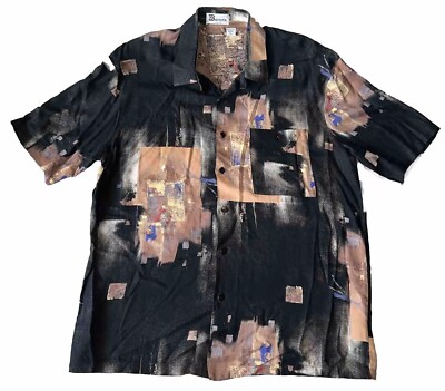 Vintage 90s Baron's Florida Abstract Rayon Button Up Shirt Men L USA Made Resort