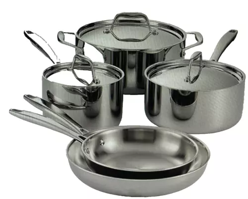 Tri-Ply Clad Stainless Steel 8-Piece Cookware Set with Lids, Pots and Pans Ki...