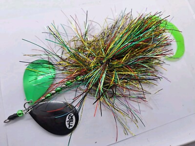 11'' Throw It Back Custom Bucktail Smoke Green Perch Double 9s Spinner Musky Lure