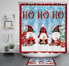 Winter Snowflakes Red Gnome Christmas Shower Curtain Bathroom Accessories Set