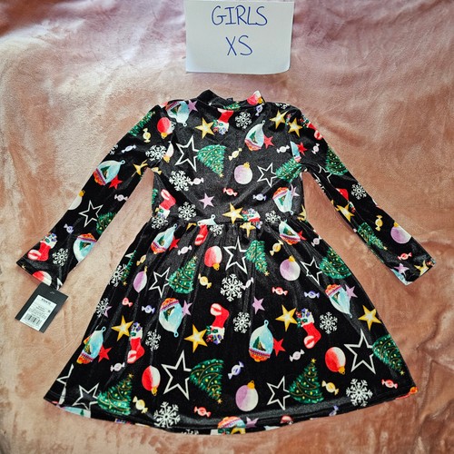 New Girls XS Christmas Holiday Icons Velour Long Sleeve Festive Dress NWT 4/5 - Picture 5 of 5