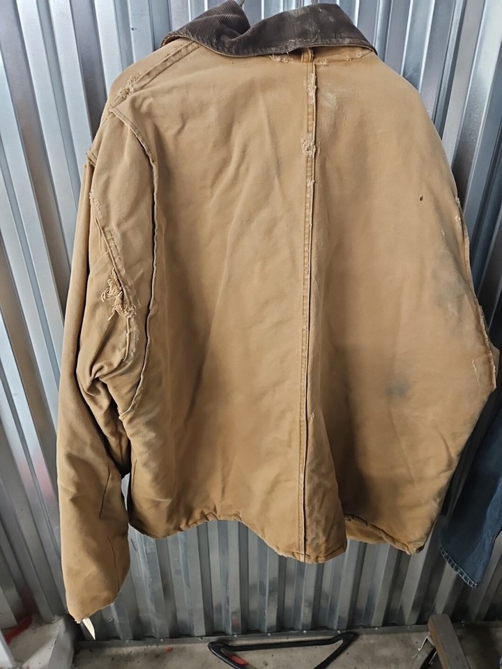 Vintage POLAR KING Key Distressed Canvas Quilt Lined Chore Work Jacket