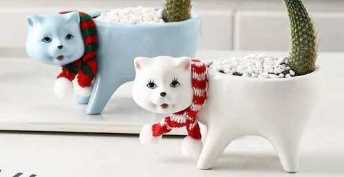 (2) Cute Cat Shape Ceramic Flower Pot Home Decoration - Picture 10 of 10