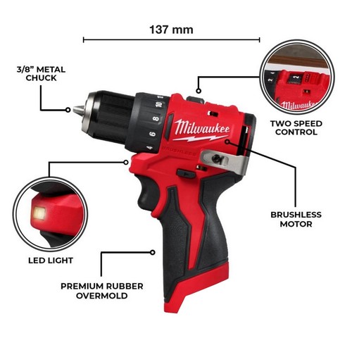 Milwaukee M12 3401-20 12V Brushless Compact Drill Driver *New Model* BODY ONLY - Picture 3 of 10