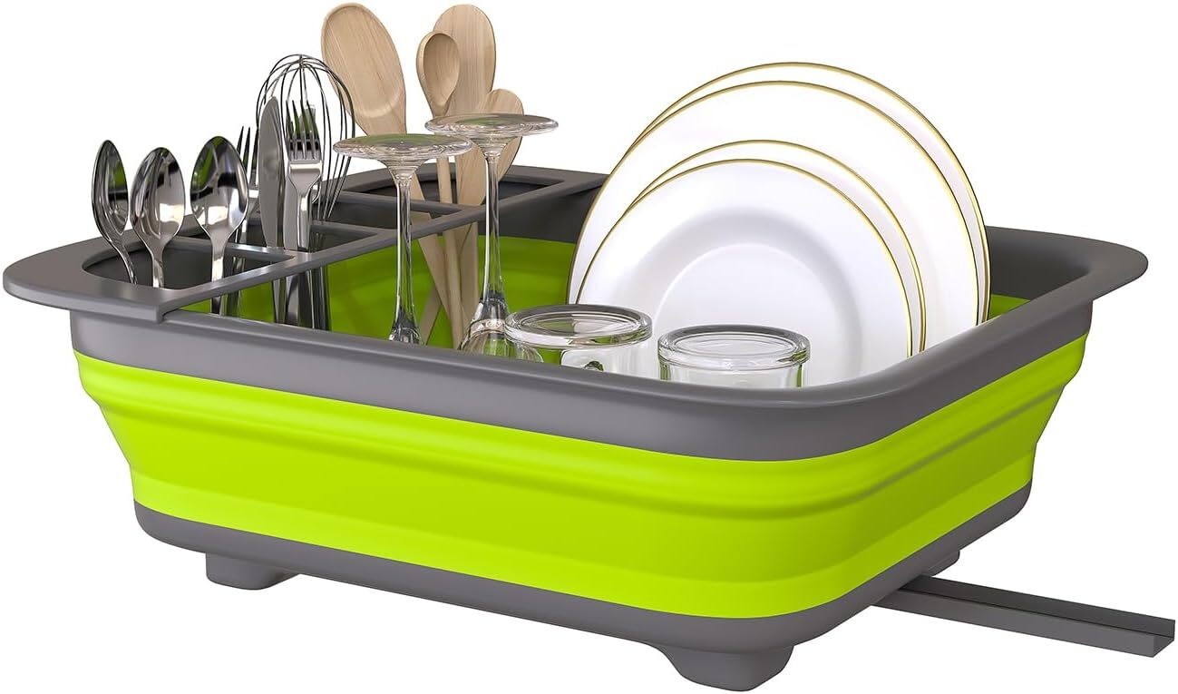 Collapsible Dish Drying Rack for RV Campers Portable Dinnerware Drainer Organize